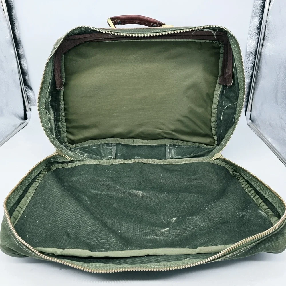 Vintage Orvis Battenkill Bag Travel Weekender Pique Canvas Green Leather Large